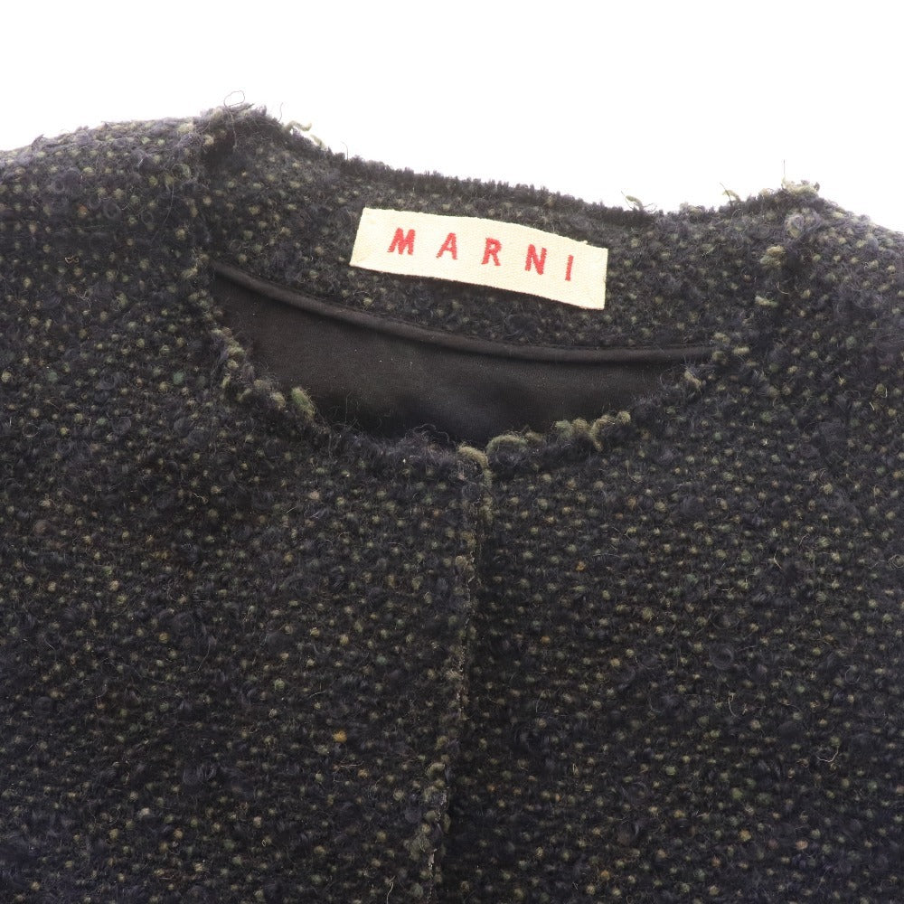 ■ マルニ ジャケット 七分丈 アウター ノーカラー ショート丈 比翼仕立て レディース 42 ブラック