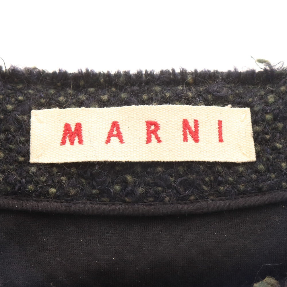■ マルニ ジャケット 七分丈 アウター ノーカラー ショート丈 比翼仕立て レディース 42 ブラック
