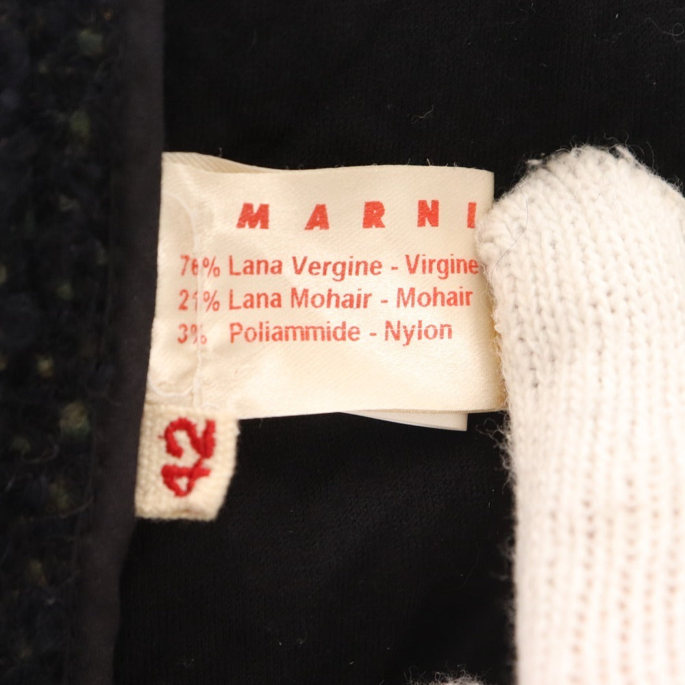 ■ マルニ ジャケット 七分丈 アウター ノーカラー ショート丈 比翼仕立て レディース 42 ブラック