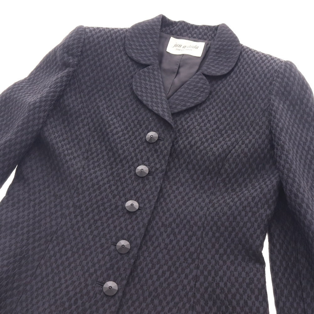 ■ ジュンアシダ スーツ セットアップ ジャケット 膝丈スカート 長袖 PA9306 トップス ボトムス 日本製 丸襟 レディース 9 ブラック