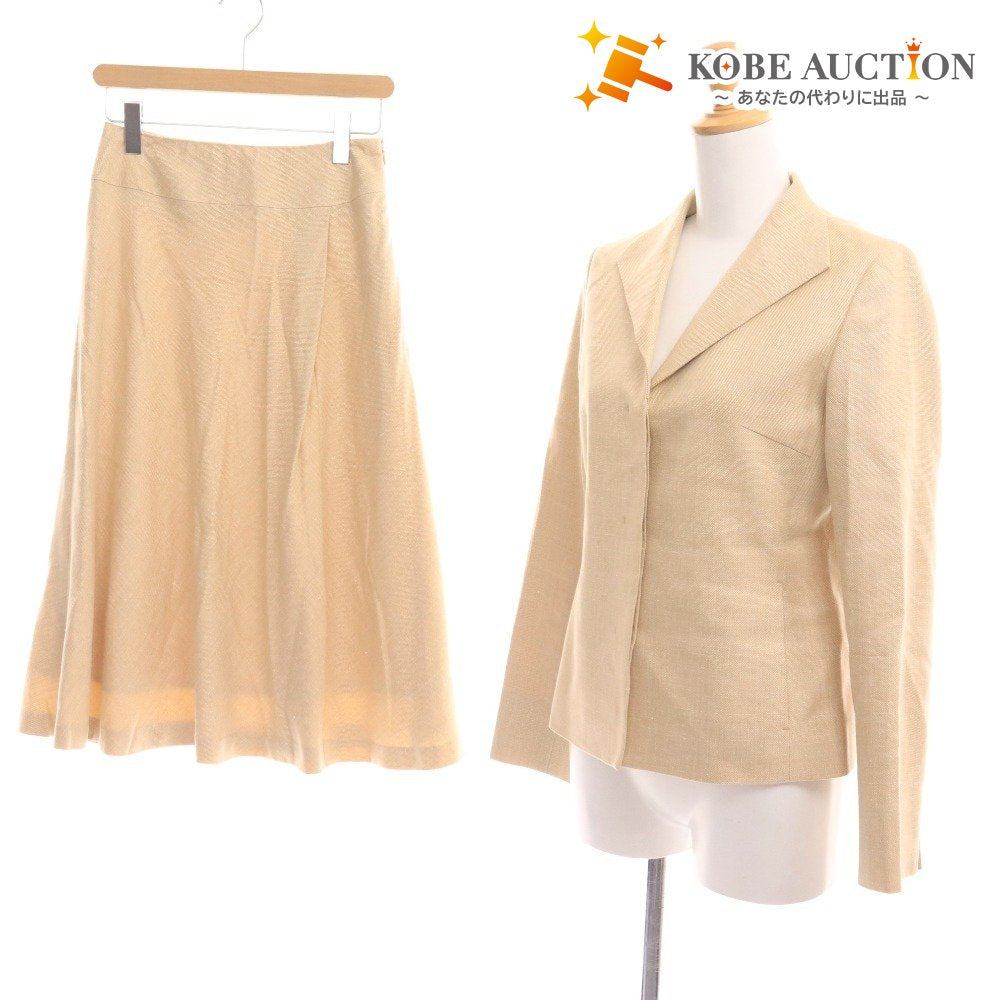 ■ 23区 セットアップ スーツ ジャケット ロングスカート 長袖 隠しボタン ラメ生地 フレア レディース 38 ライトベージュ