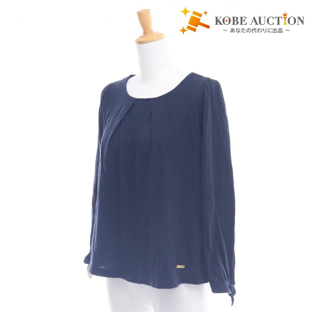 ■ ブルーレーベル ニット カーディガン 長袖 アウター 無地 丸首 レディース 38 ダークネイビー