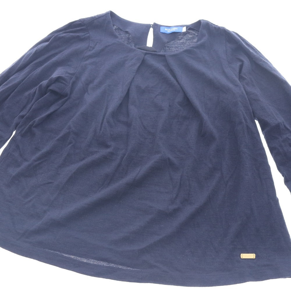 ■ ブルーレーベル ニット カーディガン 長袖 アウター 無地 丸首 レディース 38 ダークネイビー