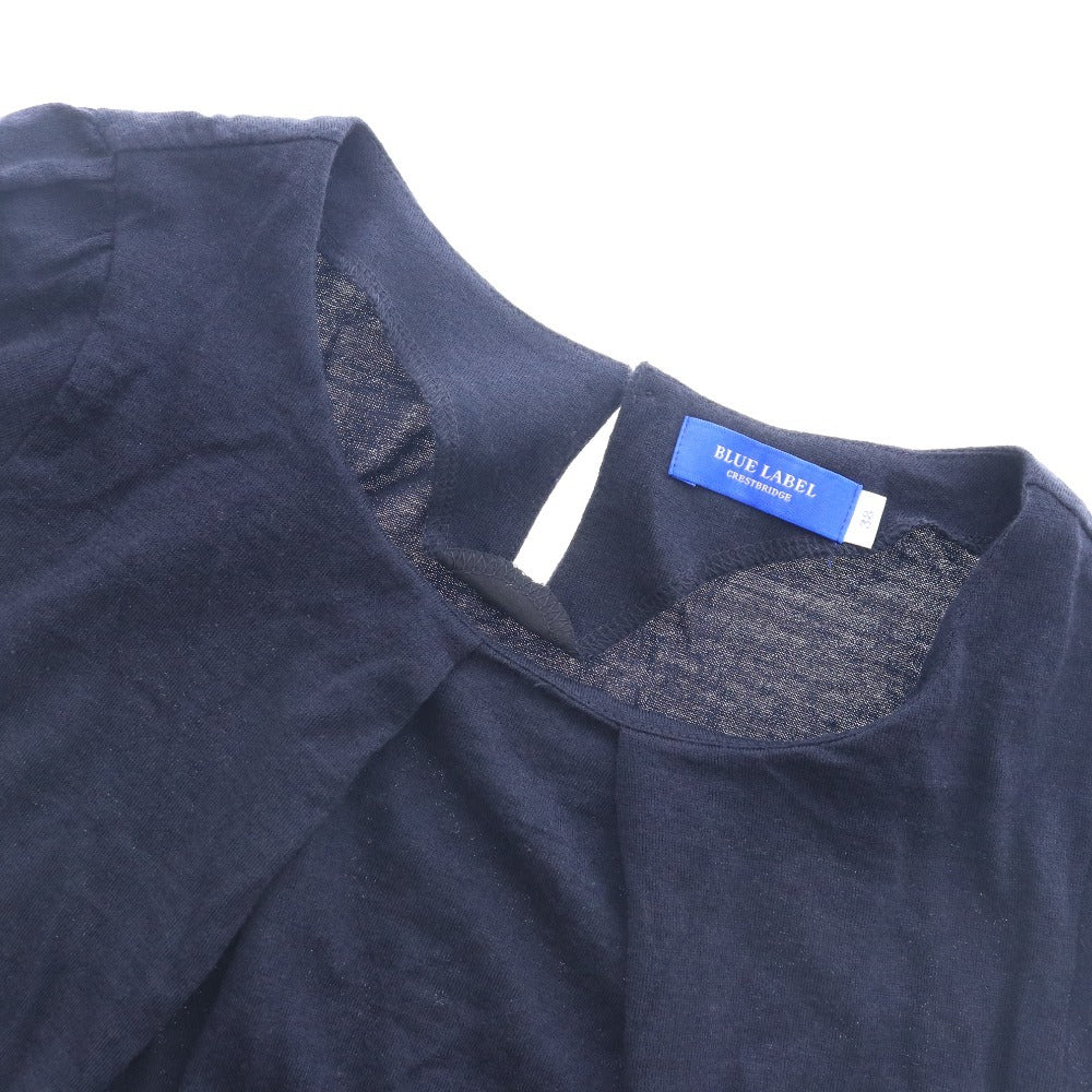 ■ ブルーレーベル ニット カーディガン 長袖 アウター 無地 丸首 レディース 38 ダークネイビー