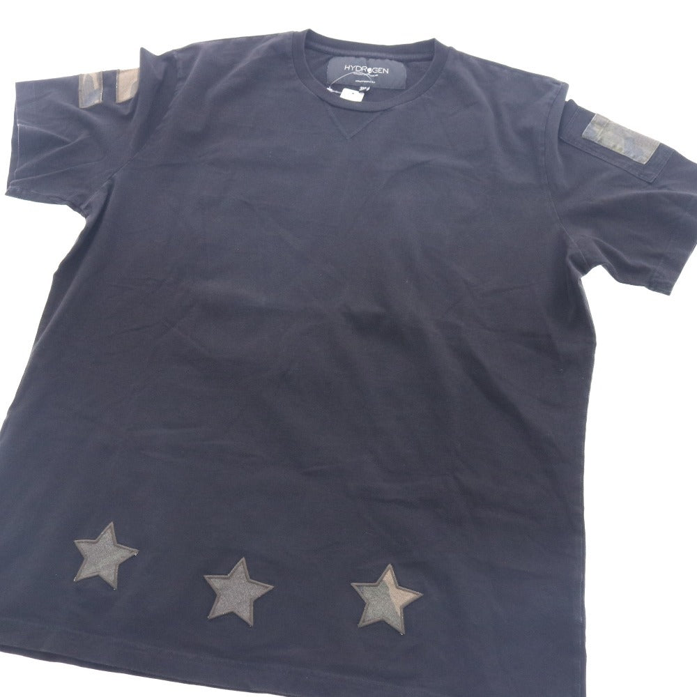 ■ ハイドロゲン Tシャツ 半袖 トップス 無地 星型パッチ 裏17パッチ 迷彩柄 丸首 メンズ レディース 3XL ブラック