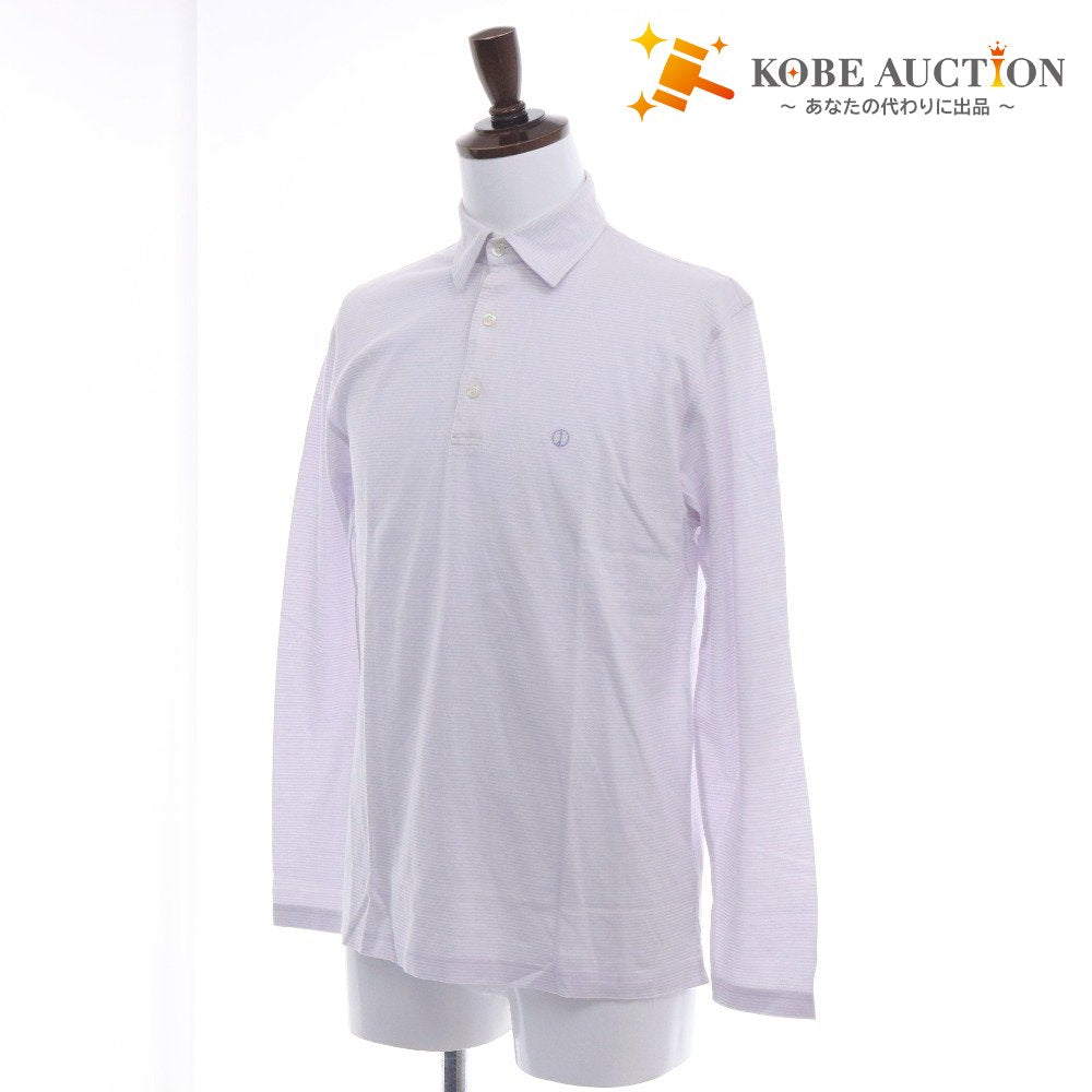 ■ ダンヒル シャツ 長袖 トップス ボーダー コットン100％ ボタン メンズ S ホワイト ライトパープル系