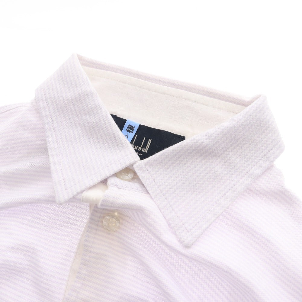 ■ ダンヒル シャツ 長袖 トップス ボーダー コットン100％ ボタン メンズ S ホワイト ライトパープル系
