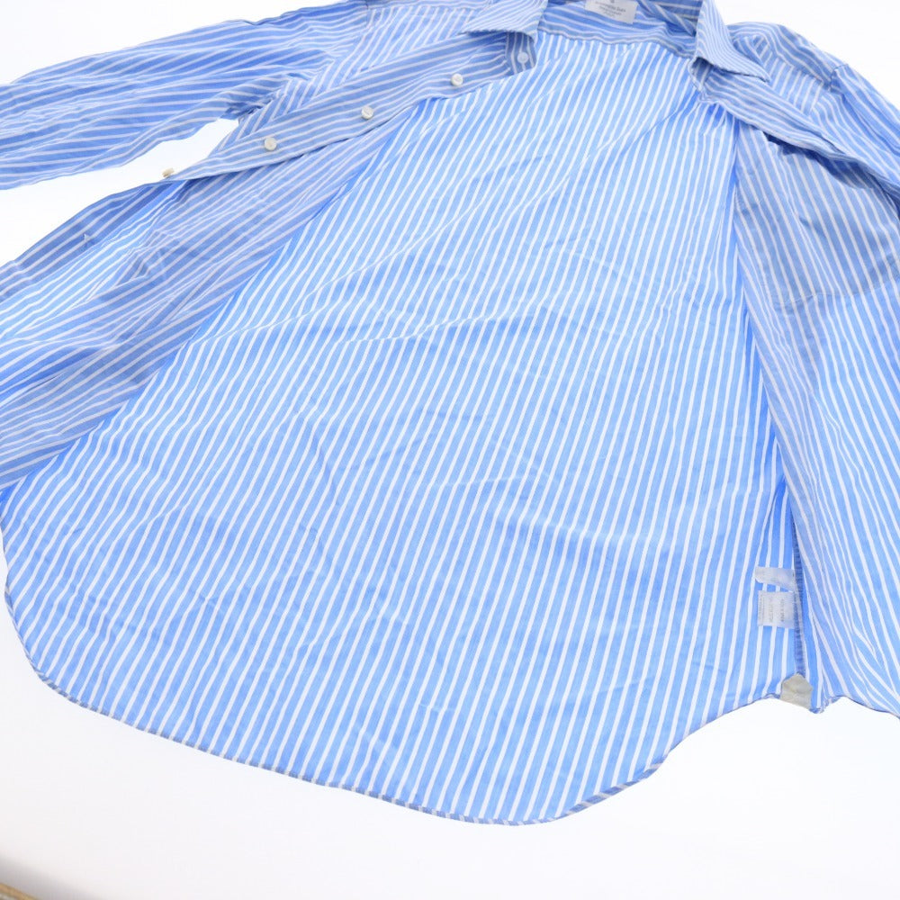 ■ ErmenegildoZegna エルメネジルドゼニア シャツ 長袖 トップス ストライプ ボタン スペイン産 メンズ 40 ライトブルー ホワイト