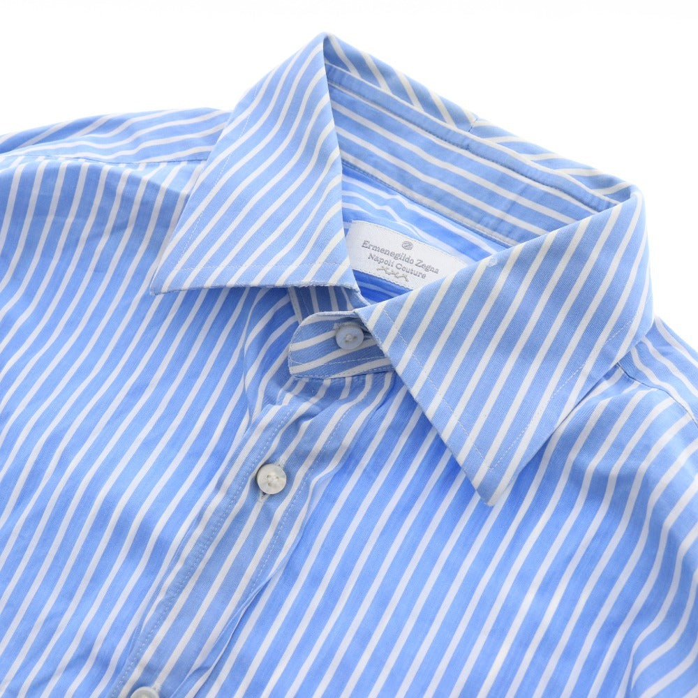 ■ ErmenegildoZegna エルメネジルドゼニア シャツ 長袖 トップス ストライプ ボタン スペイン産 メンズ 40 ライトブルー ホワイト