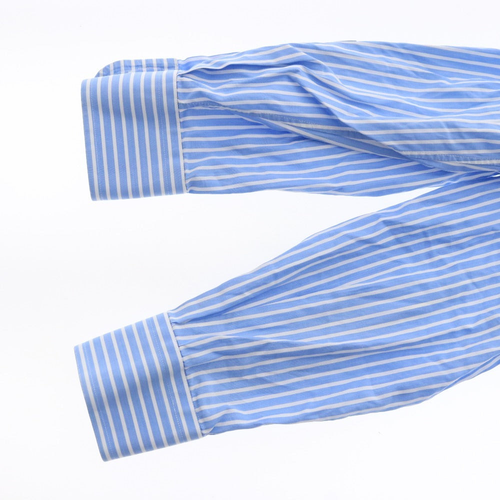 ■ ErmenegildoZegna エルメネジルドゼニア シャツ 長袖 トップス ストライプ ボタン スペイン産 メンズ 40 ライトブルー ホワイト