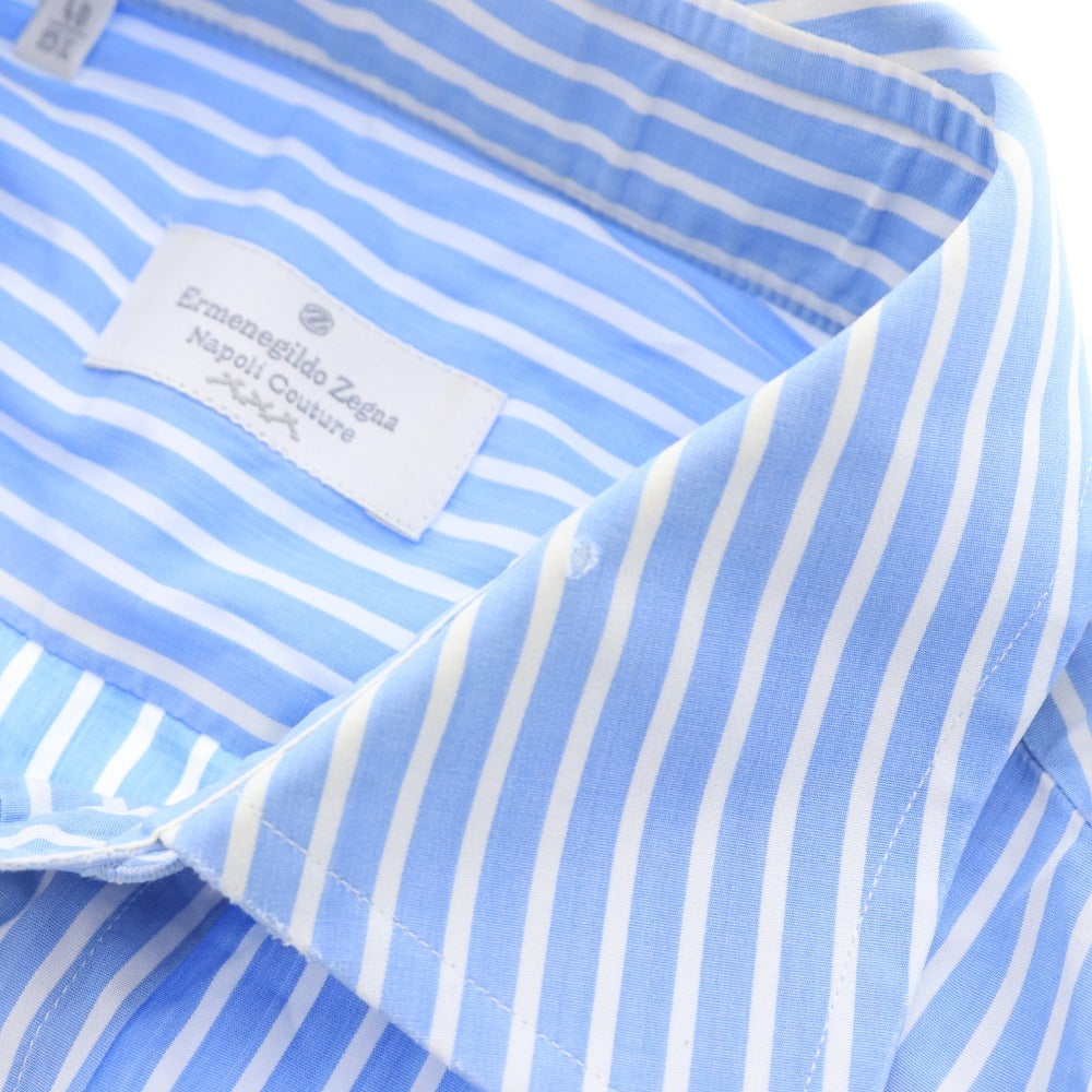 ■ ErmenegildoZegna エルメネジルドゼニア シャツ 長袖 トップス ストライプ ボタン スペイン産 メンズ 40 ライトブルー ホワイト