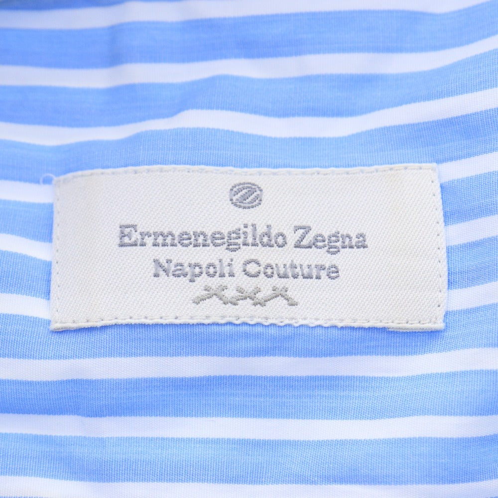 ■ ErmenegildoZegna エルメネジルドゼニア シャツ 長袖 トップス ストライプ ボタン スペイン産 メンズ 40 ライトブルー ホワイト