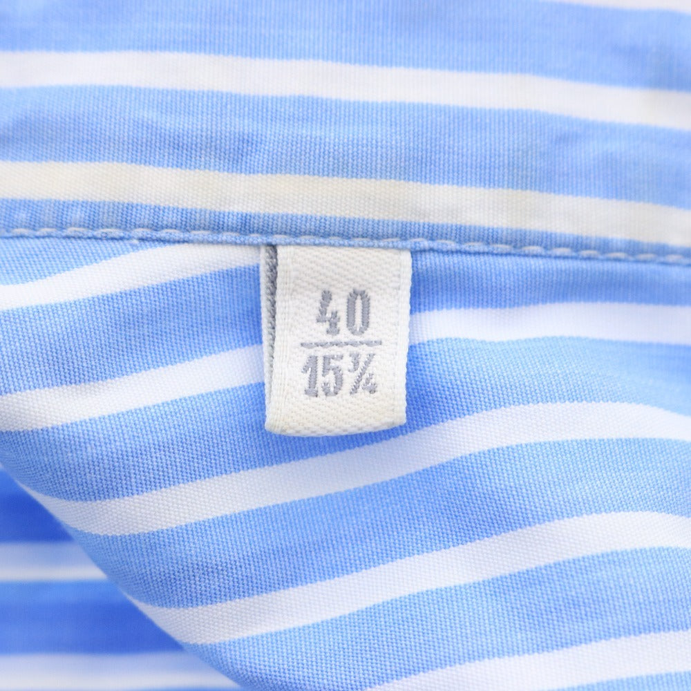 ■ ErmenegildoZegna エルメネジルドゼニア シャツ 長袖 トップス ストライプ ボタン スペイン産 メンズ 40 ライトブルー ホワイト