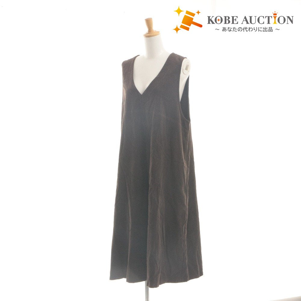 ■ APPLE HOUSE Abuchi Long Dress Jumper Skirt Sleeveless Top V-neck Women's Approximately XL Dark Brown