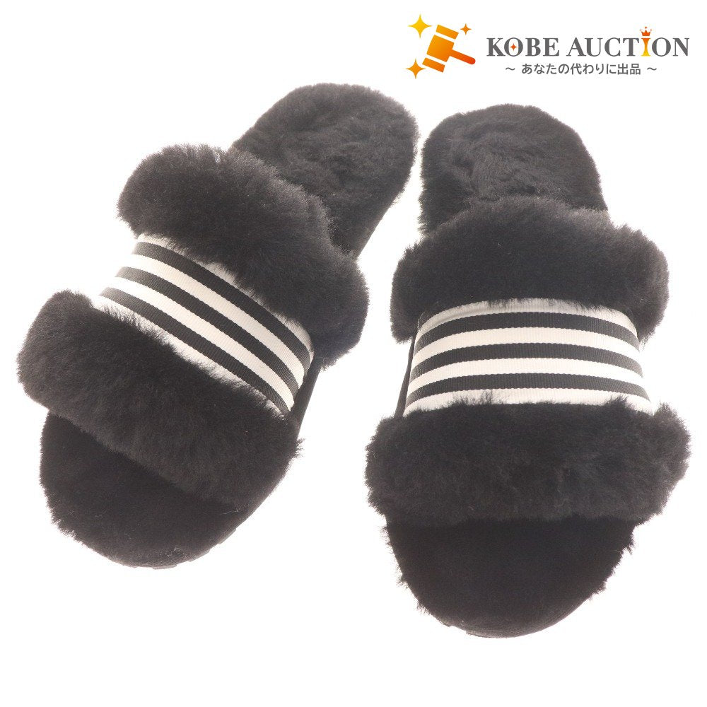 ■ エミュー サンダル スリッパ シューズ 靴 ファー レディース 25.0cm ブラック 箱付き 未使用