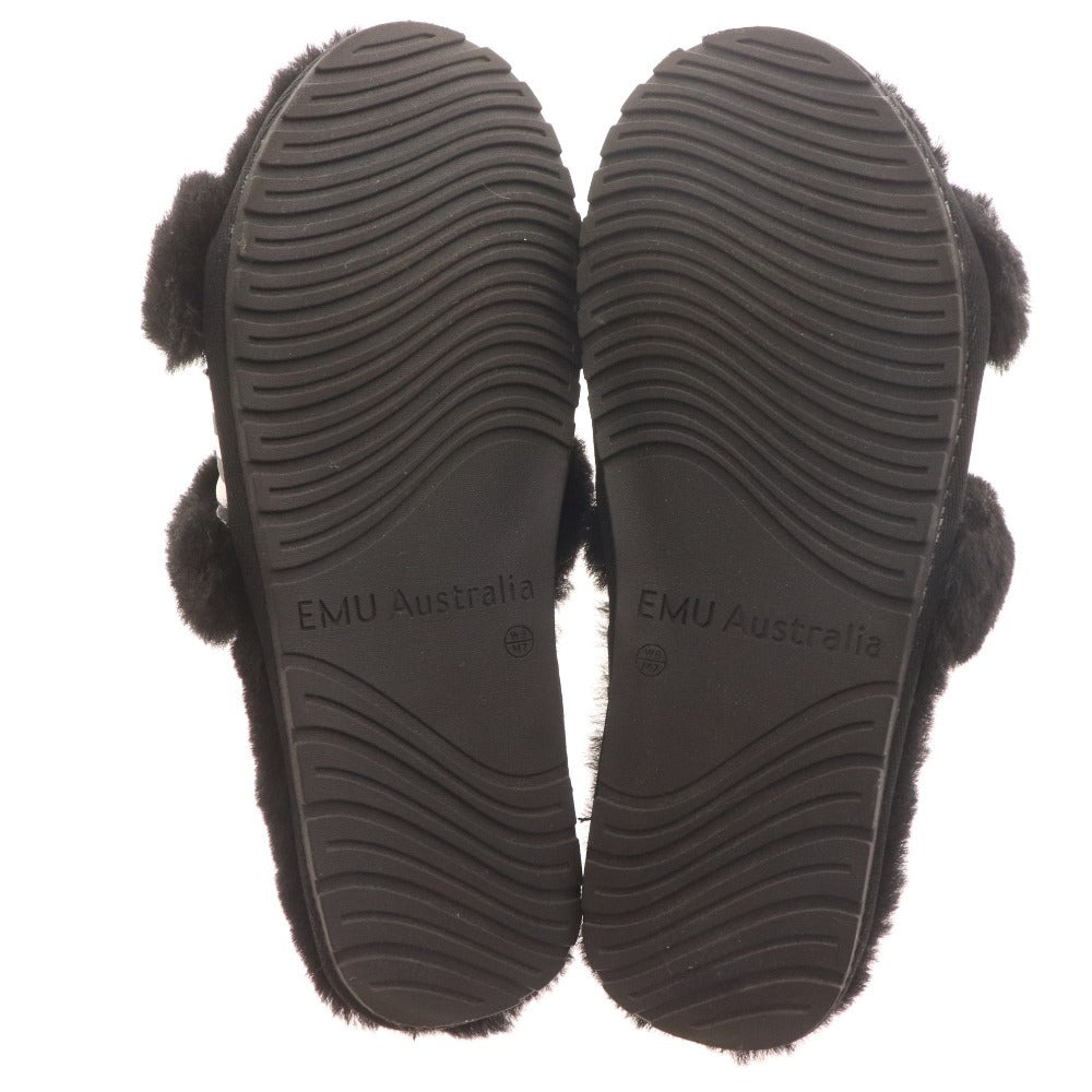 ■ エミュー サンダル スリッパ シューズ 靴 ファー レディース 25.0cm ブラック 箱付き 未使用