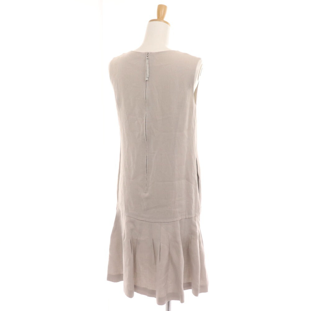 ■ フォクシー ワンピース ノースリーブ ひざ丈 トップス ボトムス リネン 切り替え レース レディース 40 ライトグレー 付属品付き