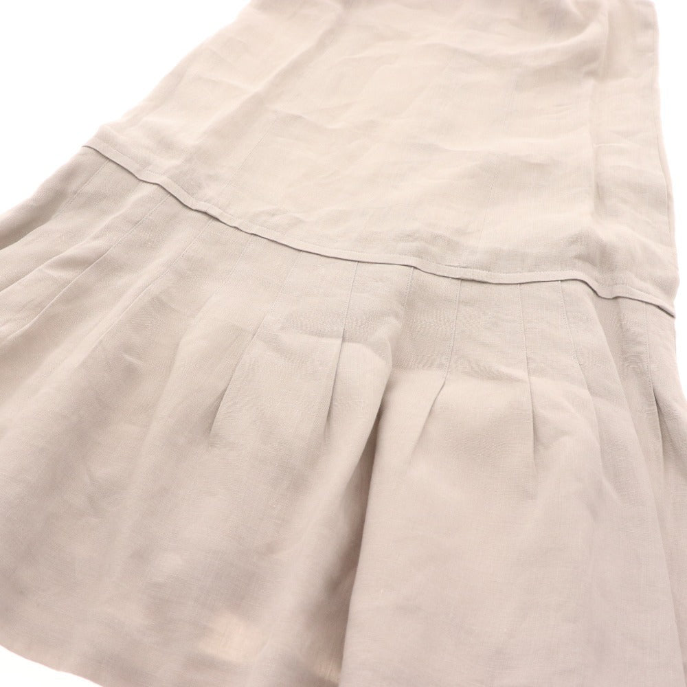 ■ フォクシー ワンピース ノースリーブ ひざ丈 トップス ボトムス リネン 切り替え レース レディース 40 ライトグレー 付属品付き