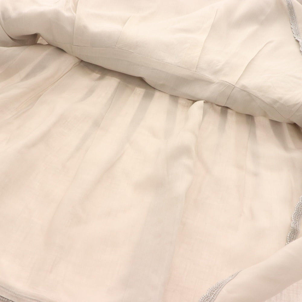 ■ フォクシー ワンピース ノースリーブ ひざ丈 トップス ボトムス リネン 切り替え レース レディース 40 ライトグレー 付属品付き