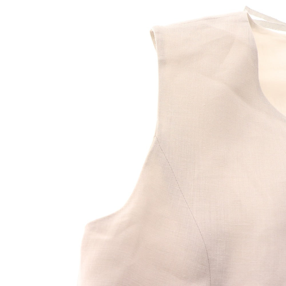 ■ フォクシー ワンピース ノースリーブ ひざ丈 トップス ボトムス リネン 切り替え レース レディース 40 ライトグレー 付属品付き