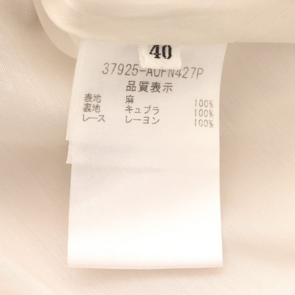 ■ フォクシー ワンピース ノースリーブ ひざ丈 トップス ボトムス リネン 切り替え レース レディース 40 ライトグレー 付属品付き