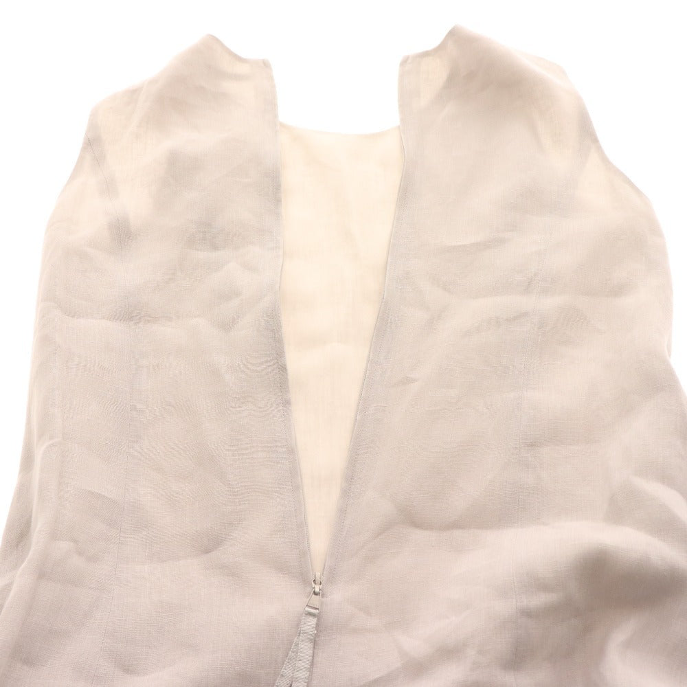 ■ フォクシー ワンピース ノースリーブ ひざ丈 トップス ボトムス リネン 切り替え レース レディース 40 ライトグレー 付属品付き