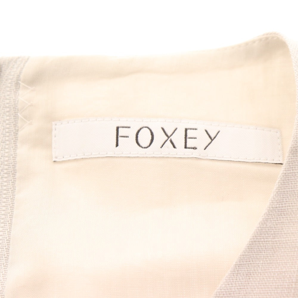 ■ フォクシー ワンピース ノースリーブ ひざ丈 トップス ボトムス リネン 切り替え レース レディース 40 ライトグレー 付属品付き