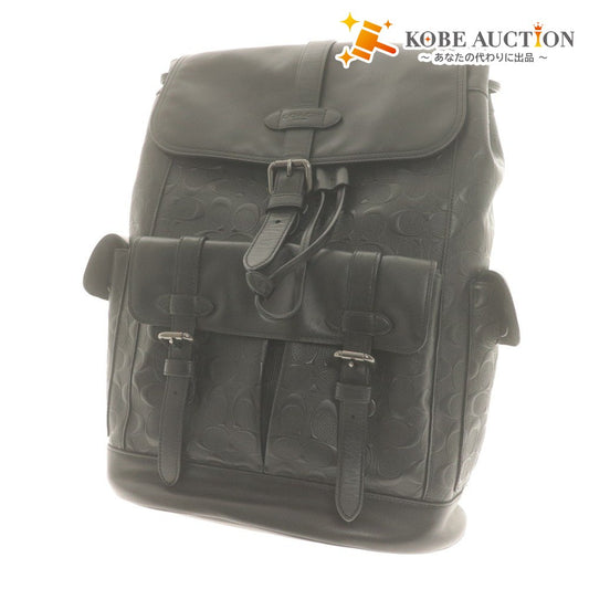 ■ コーチ COACH リュック F50053 鞄 シグネチャー ハドソン バックパック エンボス レザー メンズ レディース ブラック 付属品付き