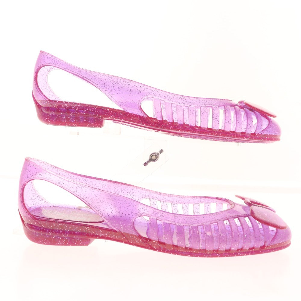 ■ サルヴァトーレフェラガモ ラバーシューズ パンプス 靴 リボン ロゴ レディース 5 パープル 袋付き 未使用