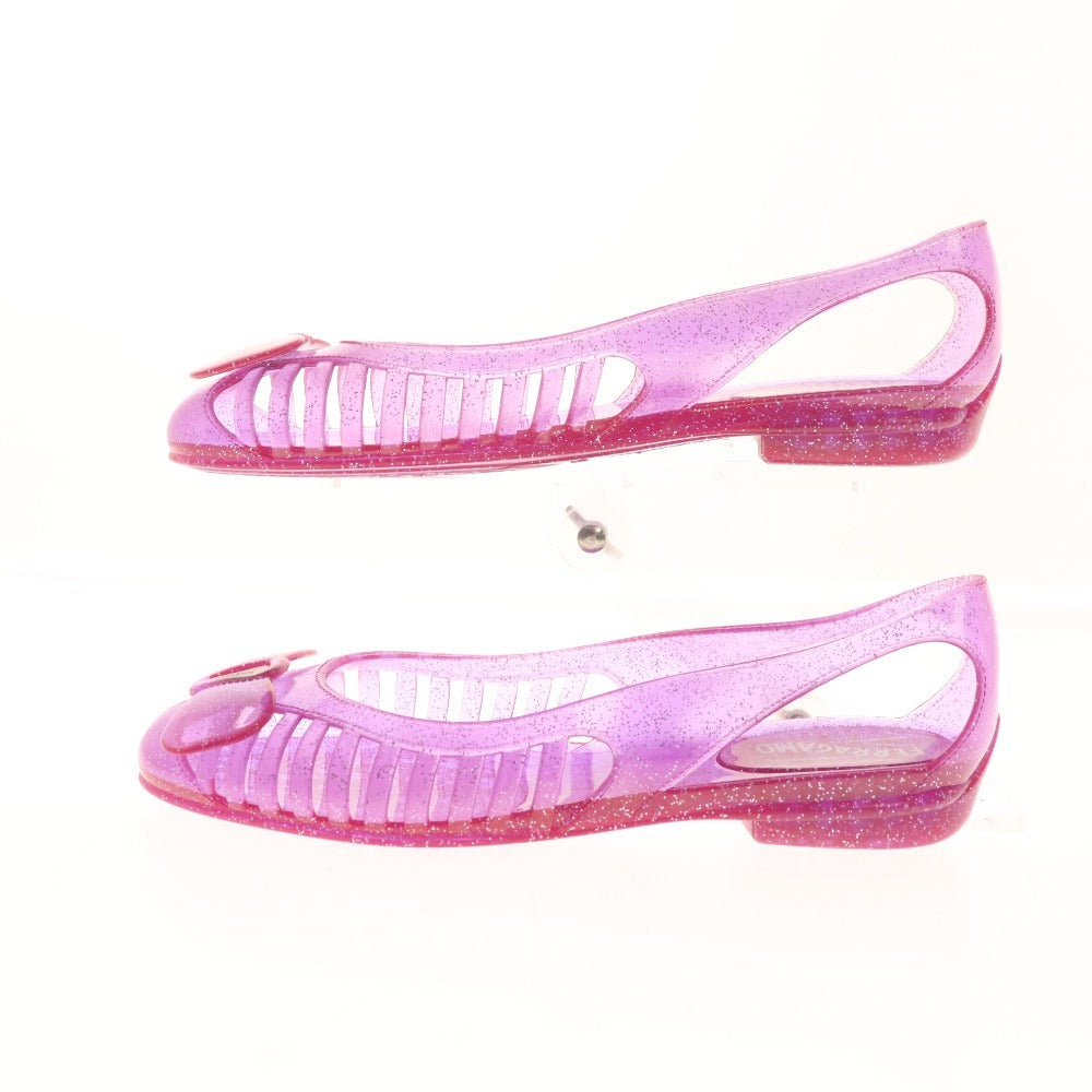 ■ サルヴァトーレフェラガモ ラバーシューズ パンプス 靴 リボン ロゴ レディース 5 パープル 袋付き 未使用