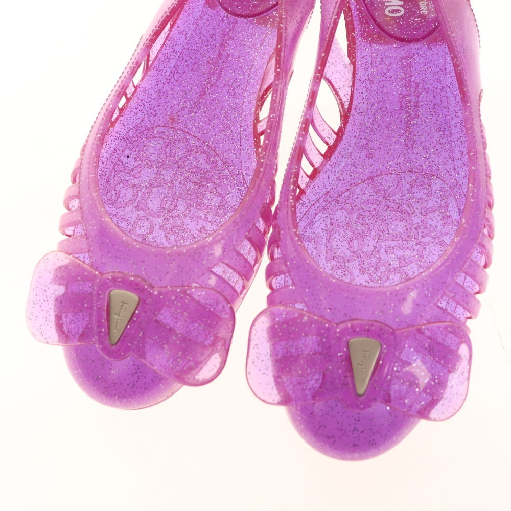 ■ サルヴァトーレフェラガモ ラバーシューズ パンプス 靴 リボン ロゴ レディース 5 パープル 袋付き 未使用