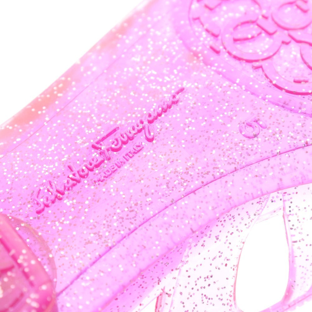 ■ サルヴァトーレフェラガモ ラバーシューズ パンプス 靴 リボン ロゴ レディース 5 パープル 袋付き 未使用