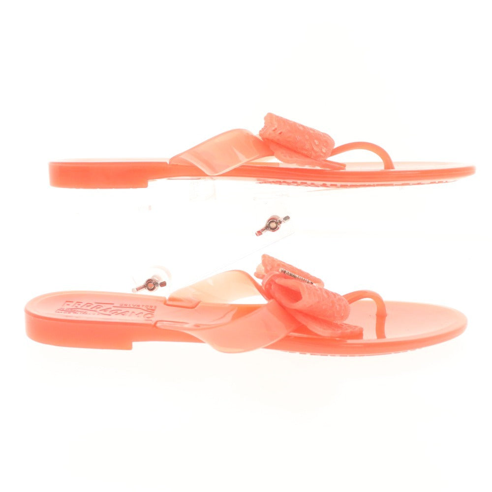 ■ サルヴァトーレフェラガモ トングサンダル ラバーシューズ 靴 リボン ロゴ レディース 6 ピンク 袋付き