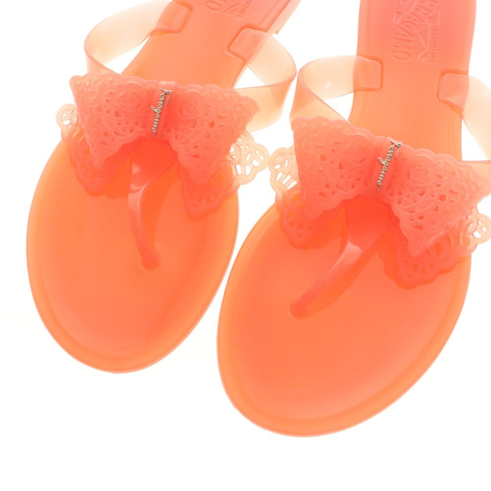 ■ サルヴァトーレフェラガモ トングサンダル ラバーシューズ 靴 リボン ロゴ レディース 6 ピンク 袋付き