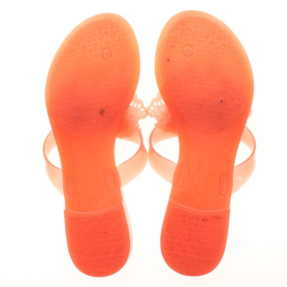 ■ サルヴァトーレフェラガモ トングサンダル ラバーシューズ 靴 リボン ロゴ レディース 6 ピンク 袋付き