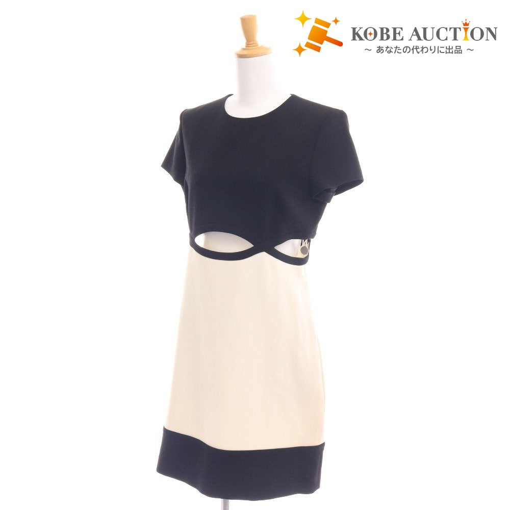 ■ エミリオプッチ ワンピース 半袖 トップス ボトムス ウエストスリット バイカラー レディース 44 ホワイト ブラック タグ付き 未使用