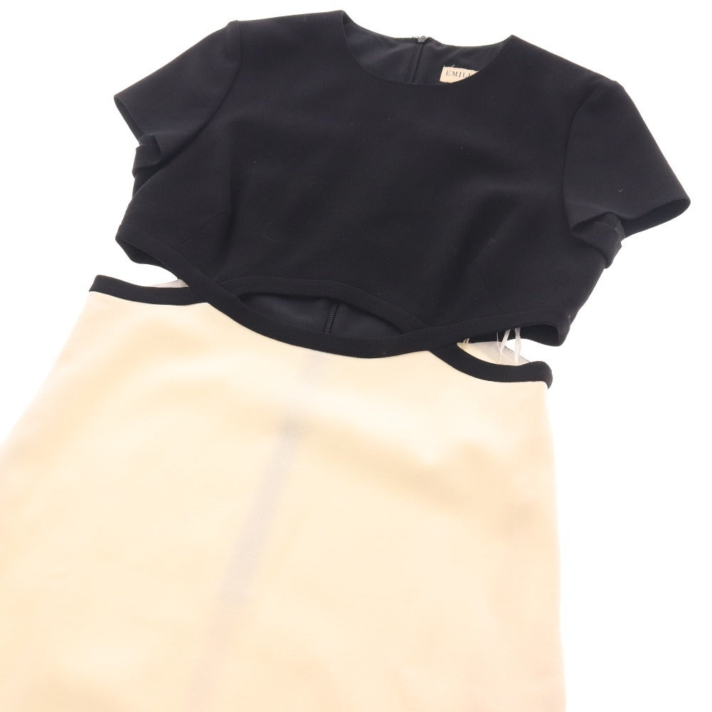 ■ エミリオプッチ ワンピース 半袖 トップス ボトムス ウエストスリット バイカラー レディース 44 ホワイト ブラック タグ付き 未使用