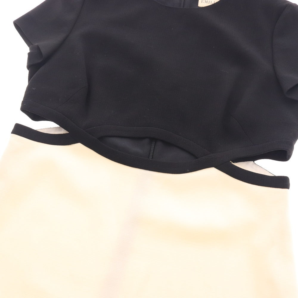 ■ エミリオプッチ ワンピース 半袖 トップス ボトムス ウエストスリット バイカラー レディース 44 ホワイト ブラック タグ付き 未使用