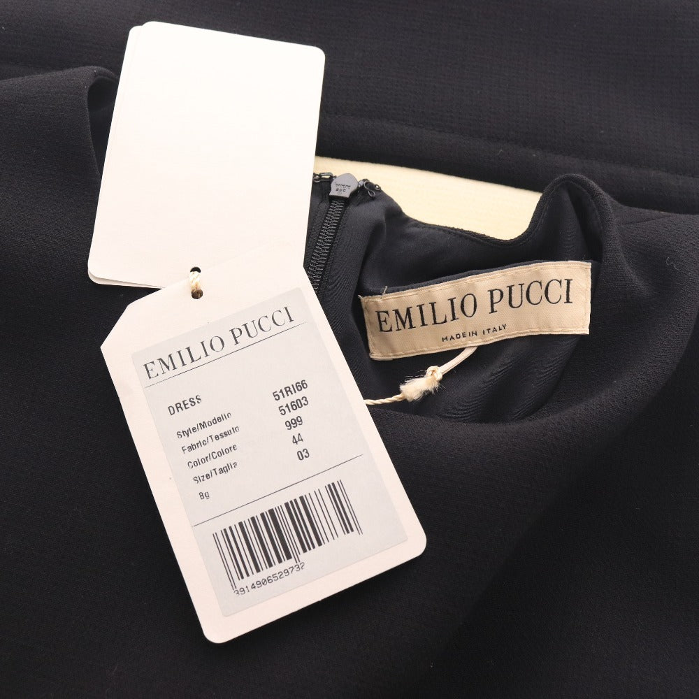 ■ エミリオプッチ ワンピース 半袖 トップス ボトムス ウエストスリット バイカラー レディース 44 ホワイト ブラック タグ付き 未使用