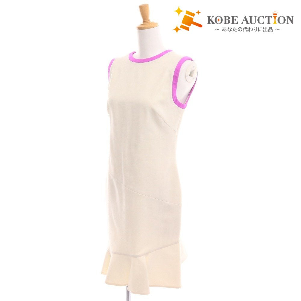 ■ エミリオプッチ ワンピース ドレス ノースリーブ ひざ丈 トップス ボトムス 裾フリル レディース 44 ホワイト 未使用