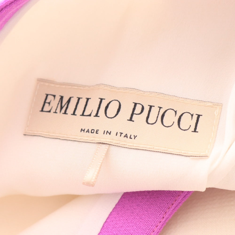 ■ エミリオプッチ ワンピース ドレス ノースリーブ ひざ丈 トップス ボトムス 裾フリル レディース 44 ホワイト 未使用