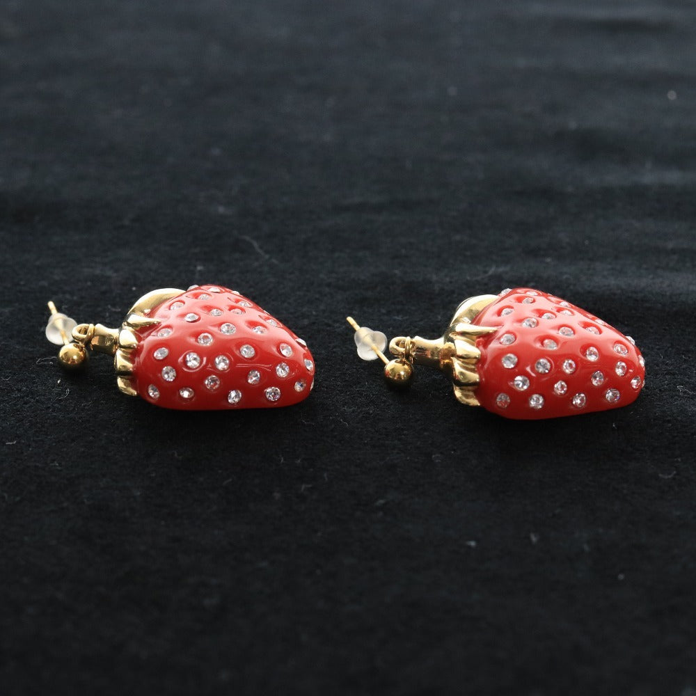 ■ ルイヴィトン イヤリング ピアス 2点セット カスタム 1点モノ イチゴ モノグラム ゴールド レッド ピンク レディース カスタマイズ