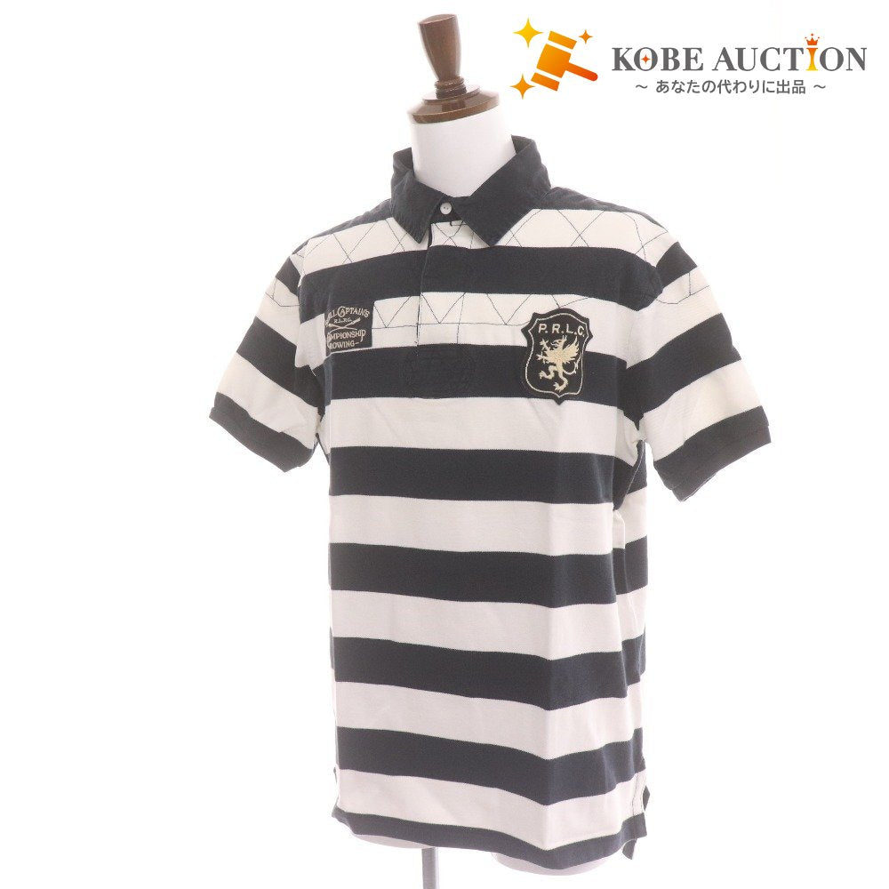 ■ ポロラルフローレン ポロシャツ 半袖 トップス 襟ボタン ボーダー柄 ロゴ メンズ レディース XL 白黒 ホワイト ブラック