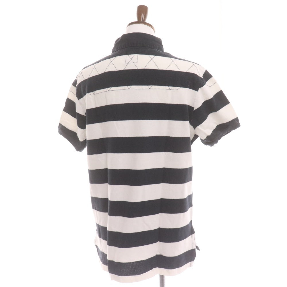 ■ ポロラルフローレン ポロシャツ 半袖 トップス 襟ボタン ボーダー柄 ロゴ メンズ レディース XL 白黒 ホワイト ブラック