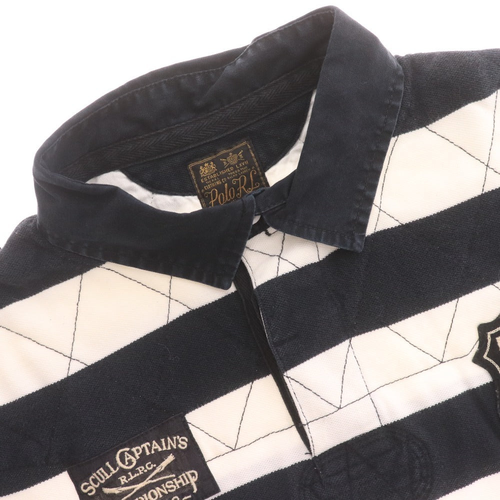 ■ ポロラルフローレン ポロシャツ 半袖 トップス 襟ボタン ボーダー柄 ロゴ メンズ レディース XL 白黒 ホワイト ブラック