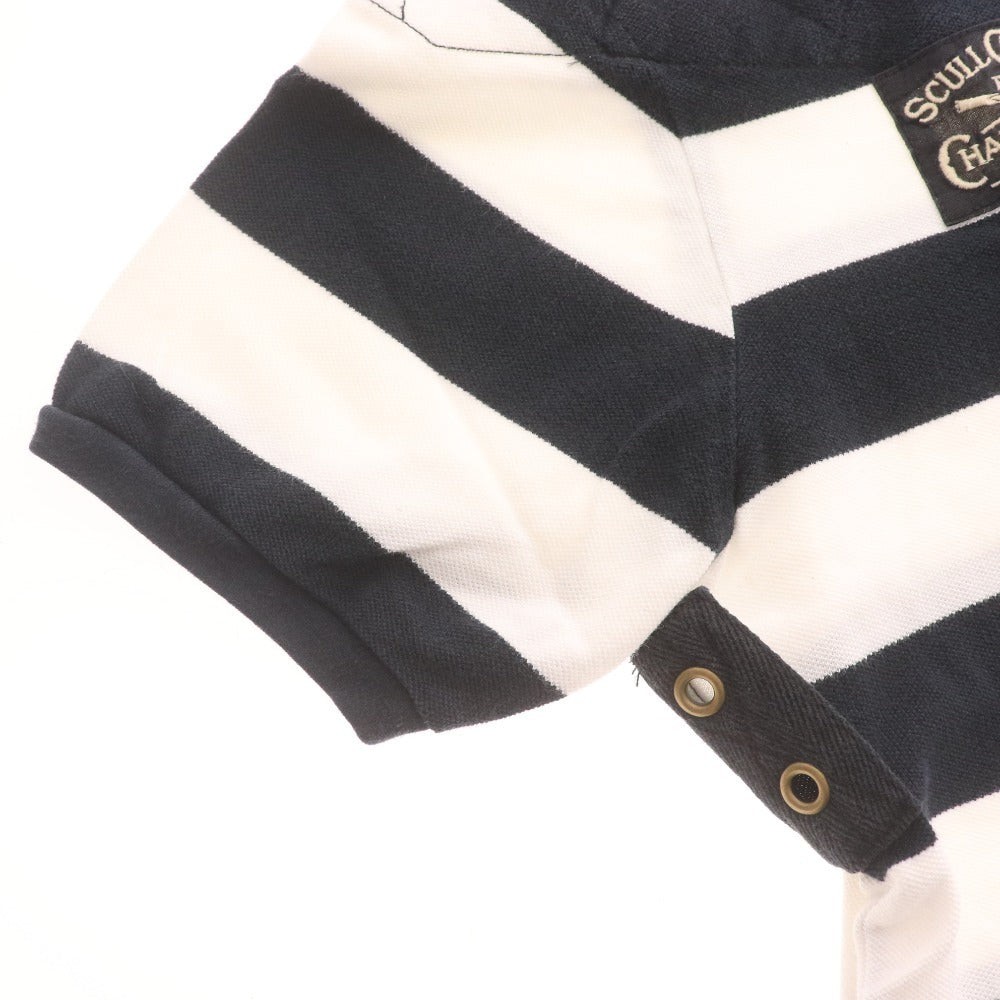 ■ ポロラルフローレン ポロシャツ 半袖 トップス 襟ボタン ボーダー柄 ロゴ メンズ レディース XL 白黒 ホワイト ブラック