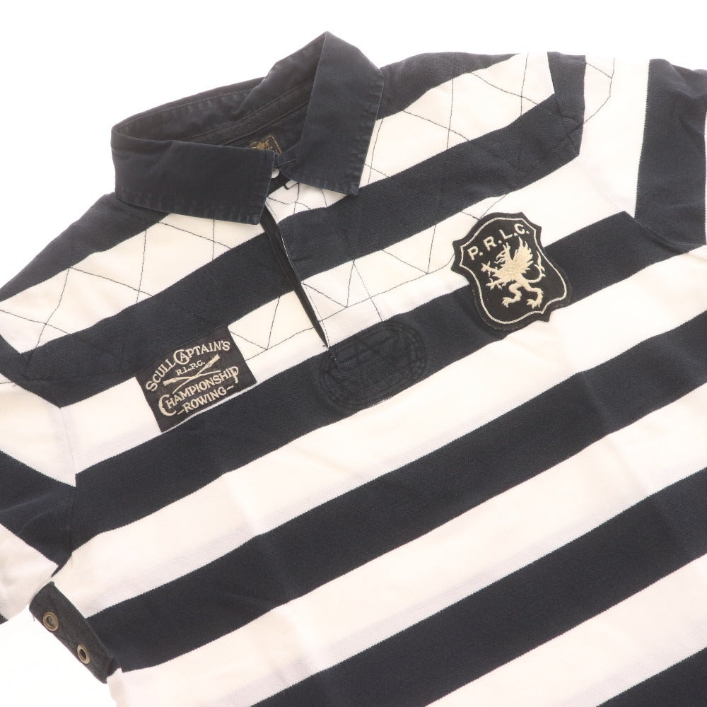 ■ ポロラルフローレン ポロシャツ 半袖 トップス 襟ボタン ボーダー柄 ロゴ メンズ レディース XL 白黒 ホワイト ブラック