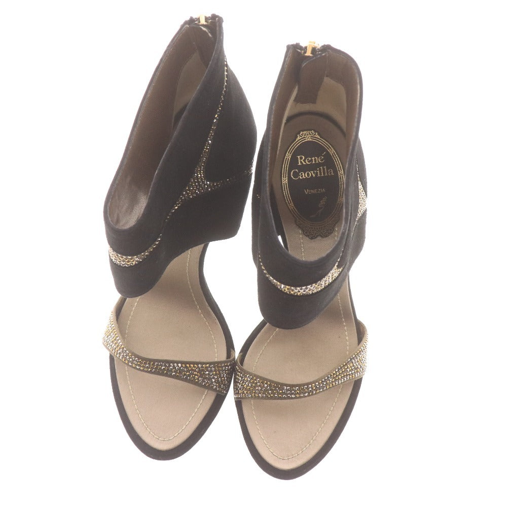■ Rene Caovilla venezia レネカオヴィラ ハイヒール ファーブーツ 靴 イタリア製 レディース 35 (23.0cm相当) ブラック 未使用