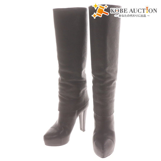 ■ ルイヴィトン ロングブーツ ハイヒール BL0131 革靴 レザー ロゴ イタリア製 レディース 35 1/2 (23.0cm相当) ブラック 袋付き