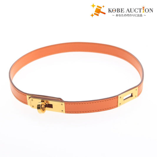 ■ エルメス レザー バングル ドゥブルトゥール ケリー F刻印 2002年 25g レディース オレンジ ゴールド 袋付き